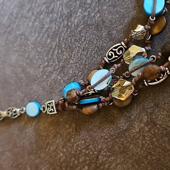 BRIGHTON Western Crown Shell Wood Knot Beaded Multi-strand Necklace - Picture 4 of 9